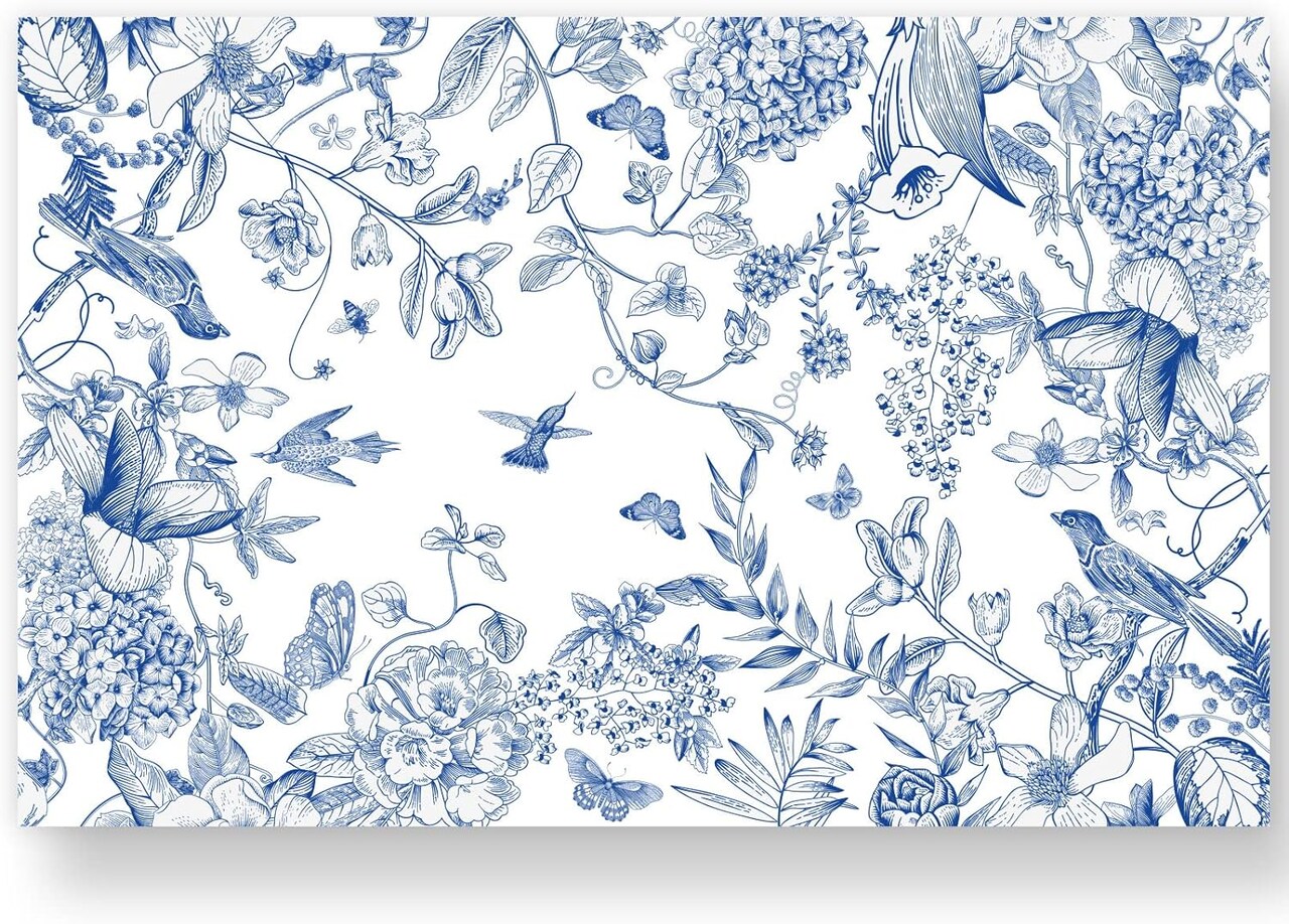 50 Pack Flower Bird Paper Place Mats Blue White Hydrangea Branches Disposable Placemat